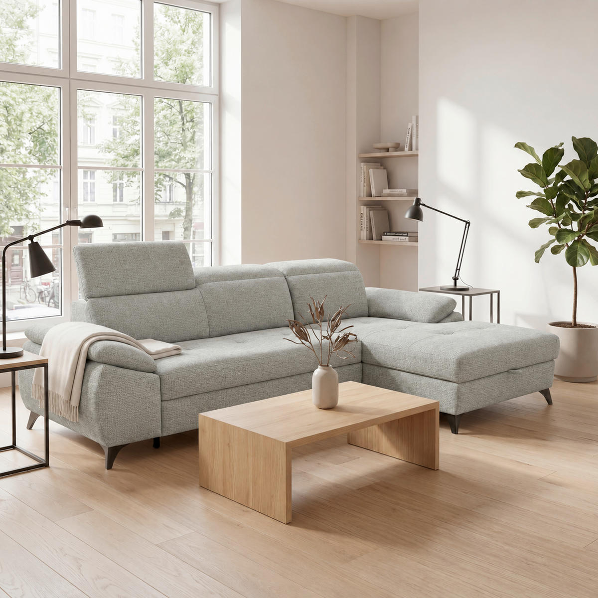 ECKSOFA  Struktur Hellgrau  - Hellgrau/Schwarz, Basics, Holz/Holzwerkstoff (281/166cm) - MID.YOU
