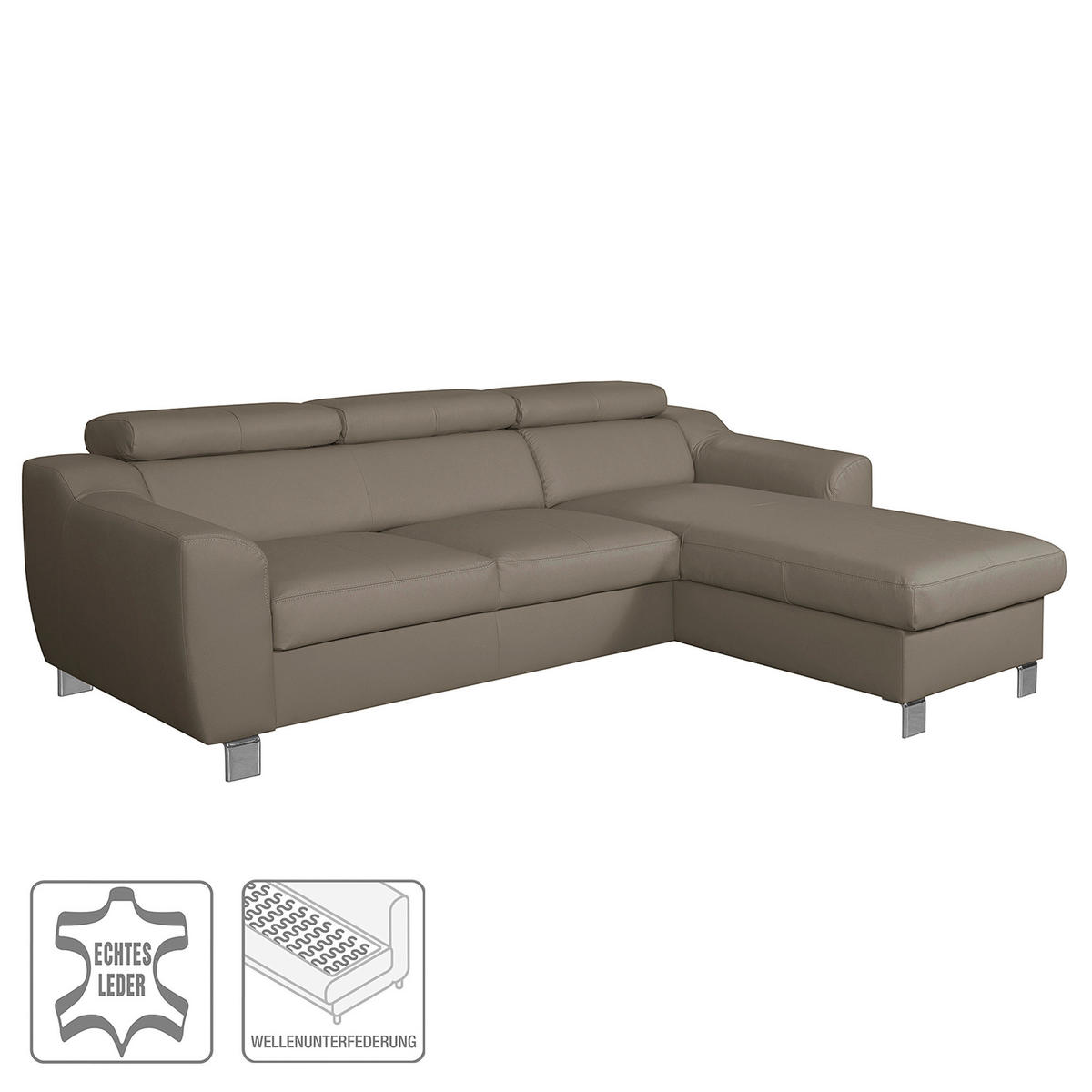 ECKSOFA in Lederlook Echtleder Taupe  - Taupe/Chromfarben, Design, Leder/Textil (242/176cm) - Livetastic