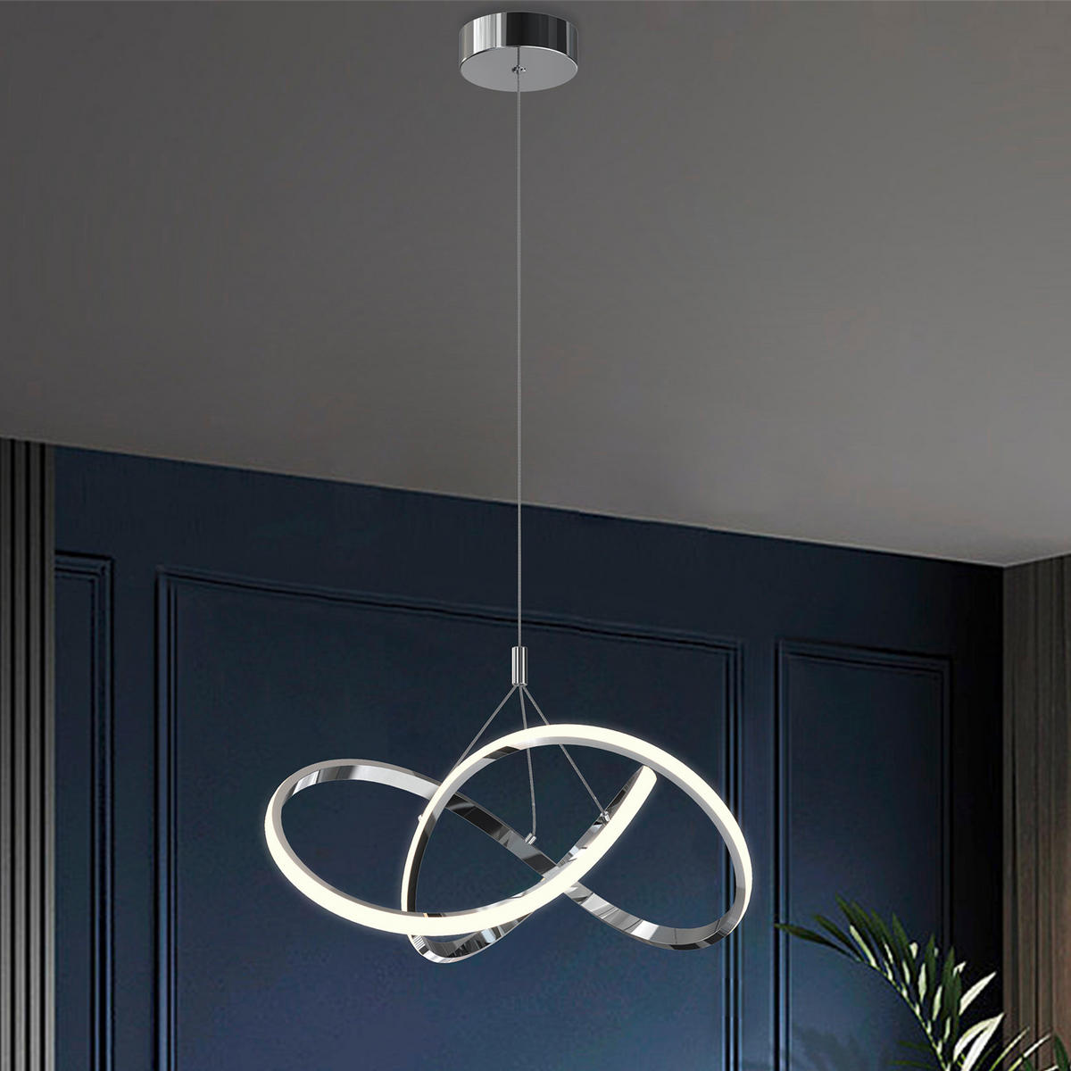 LED-HÄNGELEUCHTE 5096 LOOP 50/50/150 cm   - Klar/Chromfarben, Design, Glas/Metall (50/50/150cm)