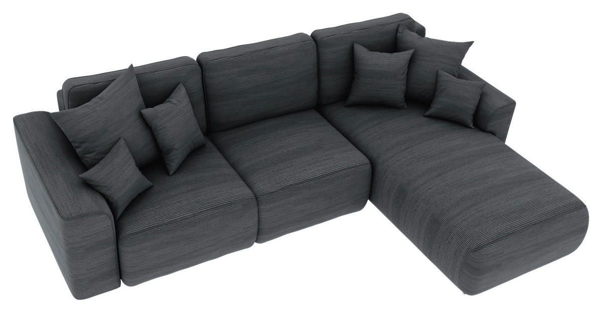 ECKSOFA in Cord Dunkelgrau  - Chromfarben/Dunkelgrau, Konventionell, Kunststoff/Textil (293/195cm) - MID.YOU