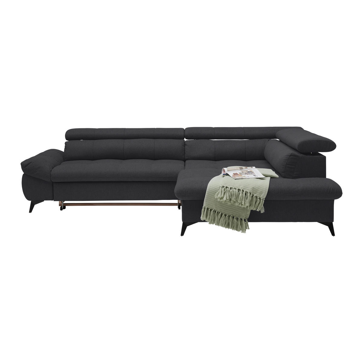 ECKSOFA in Chenille Schwarz  - Schwarz, Modern, Textil/Metall (296/201cm) - Livetastic