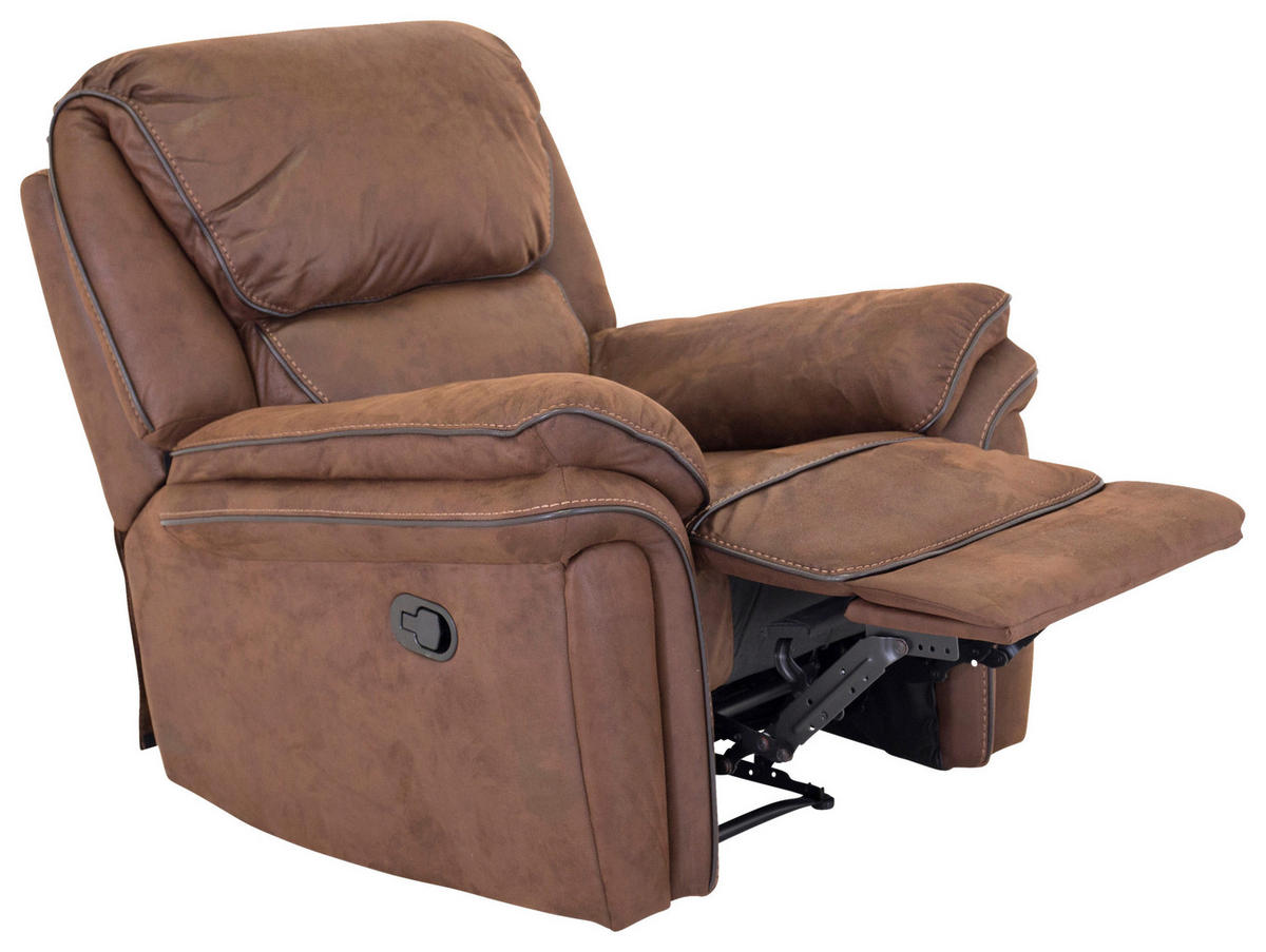 RECLINERFÅTÖLJ i läderimitation (vegan) brun  - brun, Design, metall/textil (98.5/96/99cm) - Livetastic