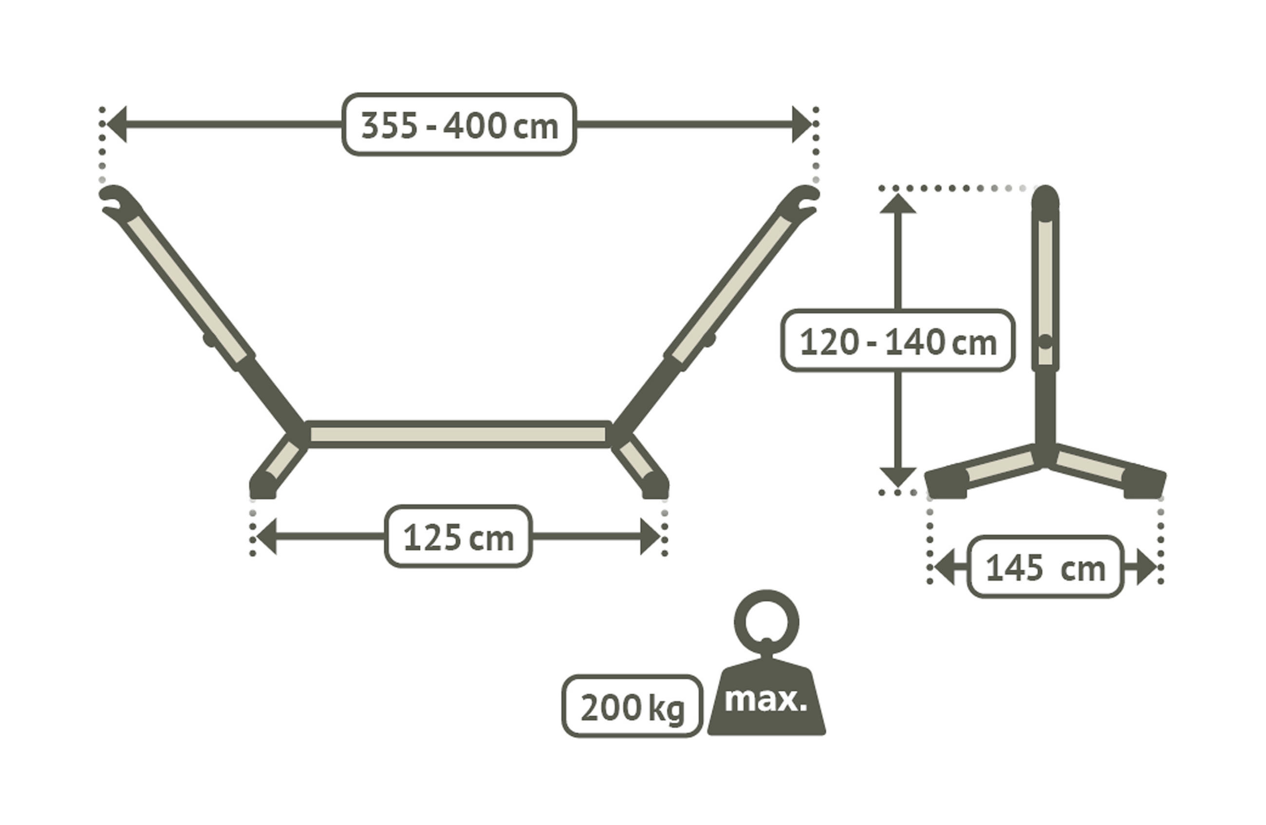 HÄNGEMATTENGESTELL f. kingsize  - KONVENTIONELL, Metall (355-400/145/120-140cm) - La Siesta