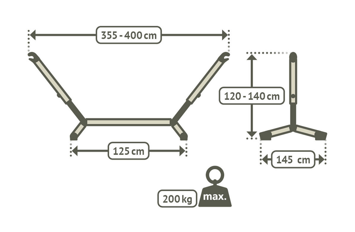 HÄNGEMATTENGESTELL f. kingsize  - KONVENTIONELL, Metall (355-400/145/120-140cm) - La Siesta