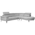 ECKSOFA in Velours Hellgrau  - Hellgrau/Schwarz, Design, Textil/Metall (299/264cm) - Novel