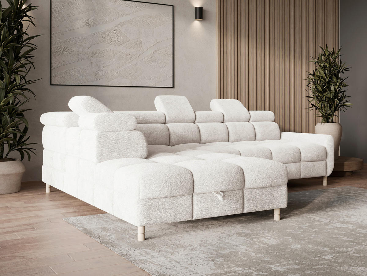 ECKSOFA BUN in Bouclé Weiß  - Elfenbein/Weiß, Design, Holz/Textil (209/276cm) - MID.YOU