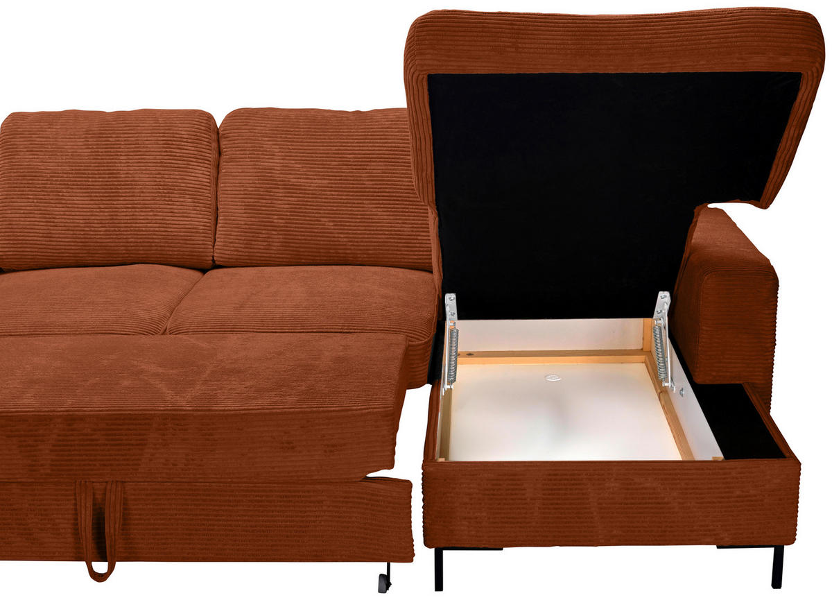 WOHNLANDSCHAFT Rostfarben Cord  - Rostfarben/Schwarz, KONVENTIONELL, Textil/Metall (197/303/148cm) - Carryhome