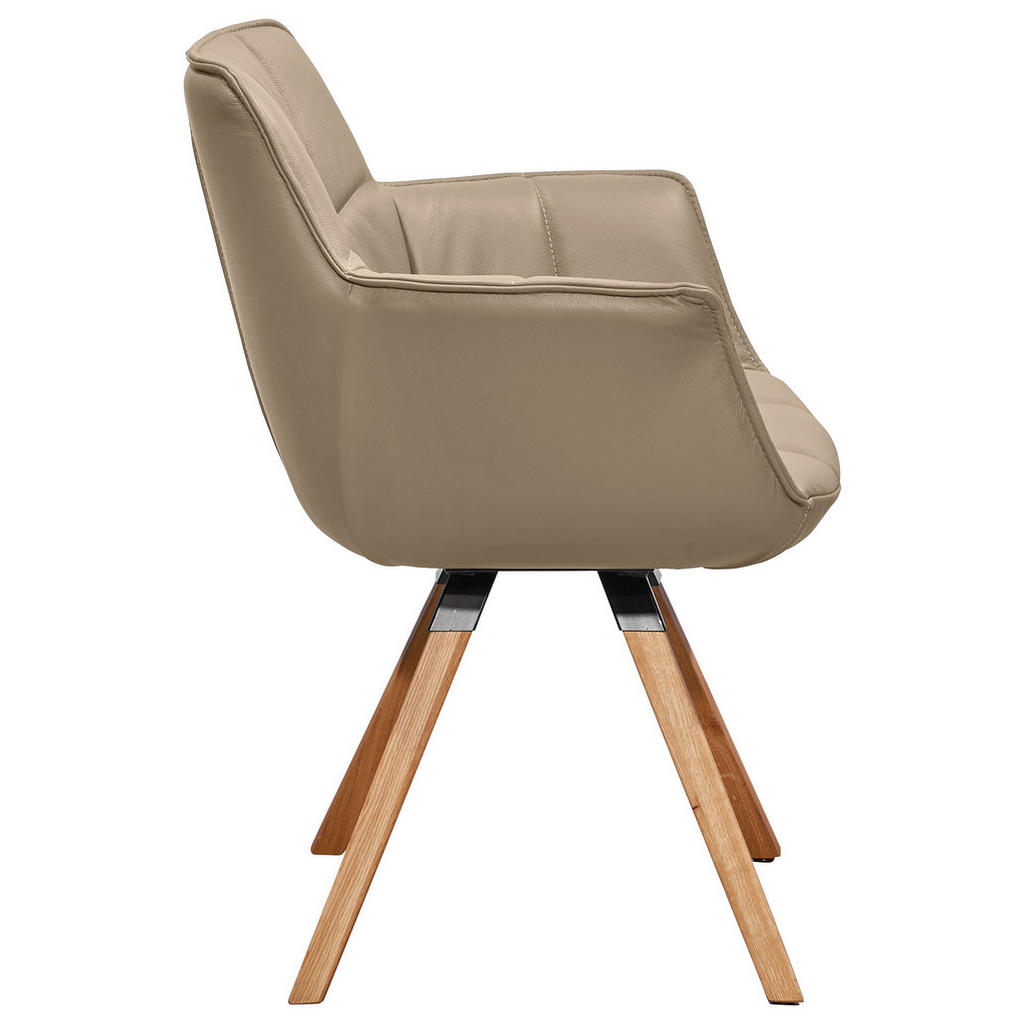 Thumbnail - Musterring Armlehnstuhl, Sand, Leder, Echtleder, Rindleder, Wildeiche, massiv, eckig, Stativgestell, 67x85x60 cm, Beinau...