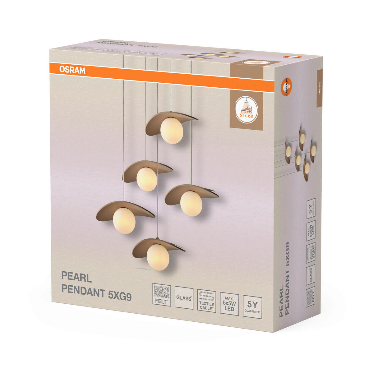 HÄNGELEUCHTE 50/50/150 cm  - Beige, Design, Glas/Textil (50/50/150cm) - Osram