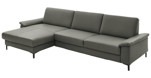 ECKSOFA in Echtleder Grau 176/334 cm - Schwarz/Grau, Design, Leder/Metall (176/334cm) - Dieter Knoll