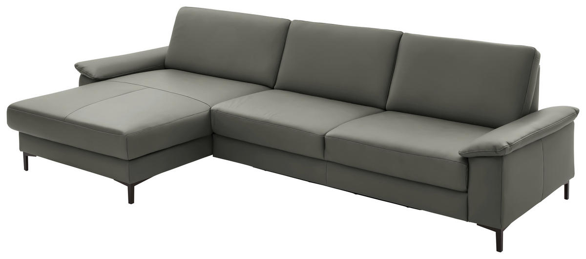 ECKSOFA in Echtleder Grau  - Schwarz/Grau, Design, Leder/Metall (176/334cm) - Dieter Knoll