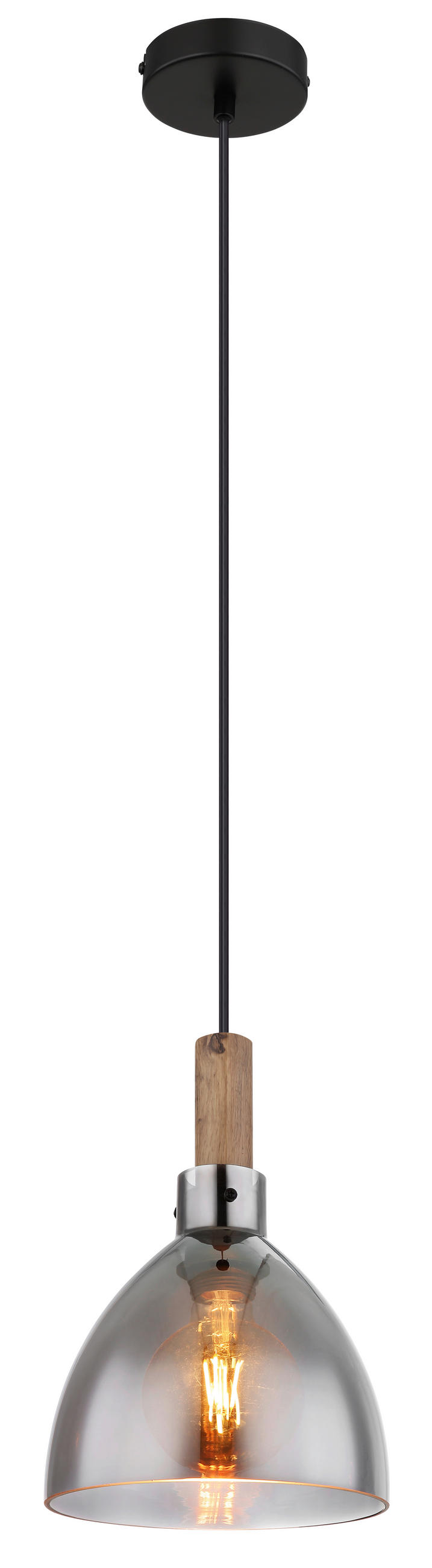 HÄNGELEUCHTE 20/120 cm    - Schwarz, Design, Glas/Holzwerkstoff (20/120cm) - Globo