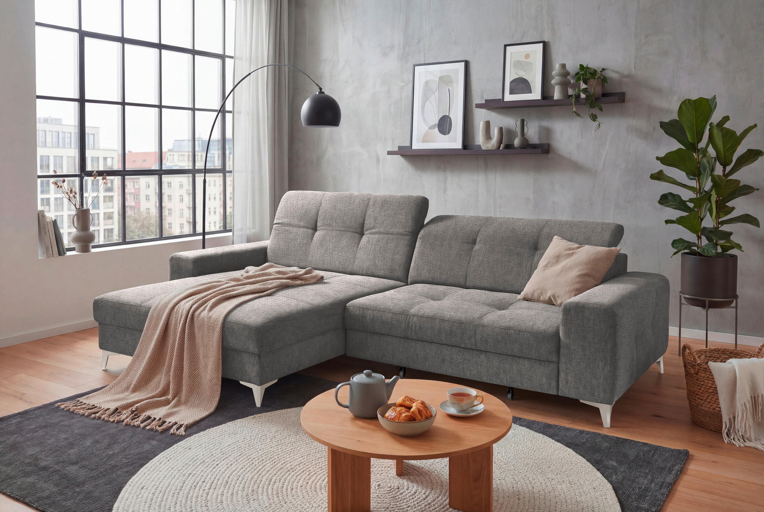 ECKSOFA Chenille Grau  - Kaschmir/Grau, Design, Kunststoff/Textil (182/328cm) - MID.YOU