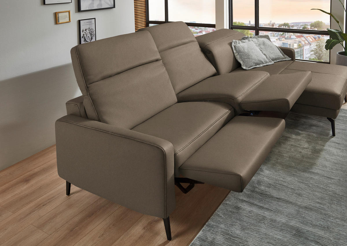 ECKSOFA  Echtleder Taupe  - Taupe/Schwarz, Design, Leder/Metall (323/179cm) - Dieter Knoll