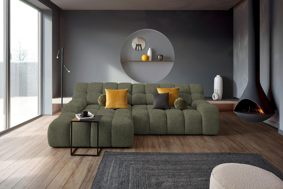 Ecksofa inkl. Funktion Olivgrün Webstoff  - Schwarz/Olivgrün, MODERN, Kunststoff/Textil (180/297cm) - Welnova