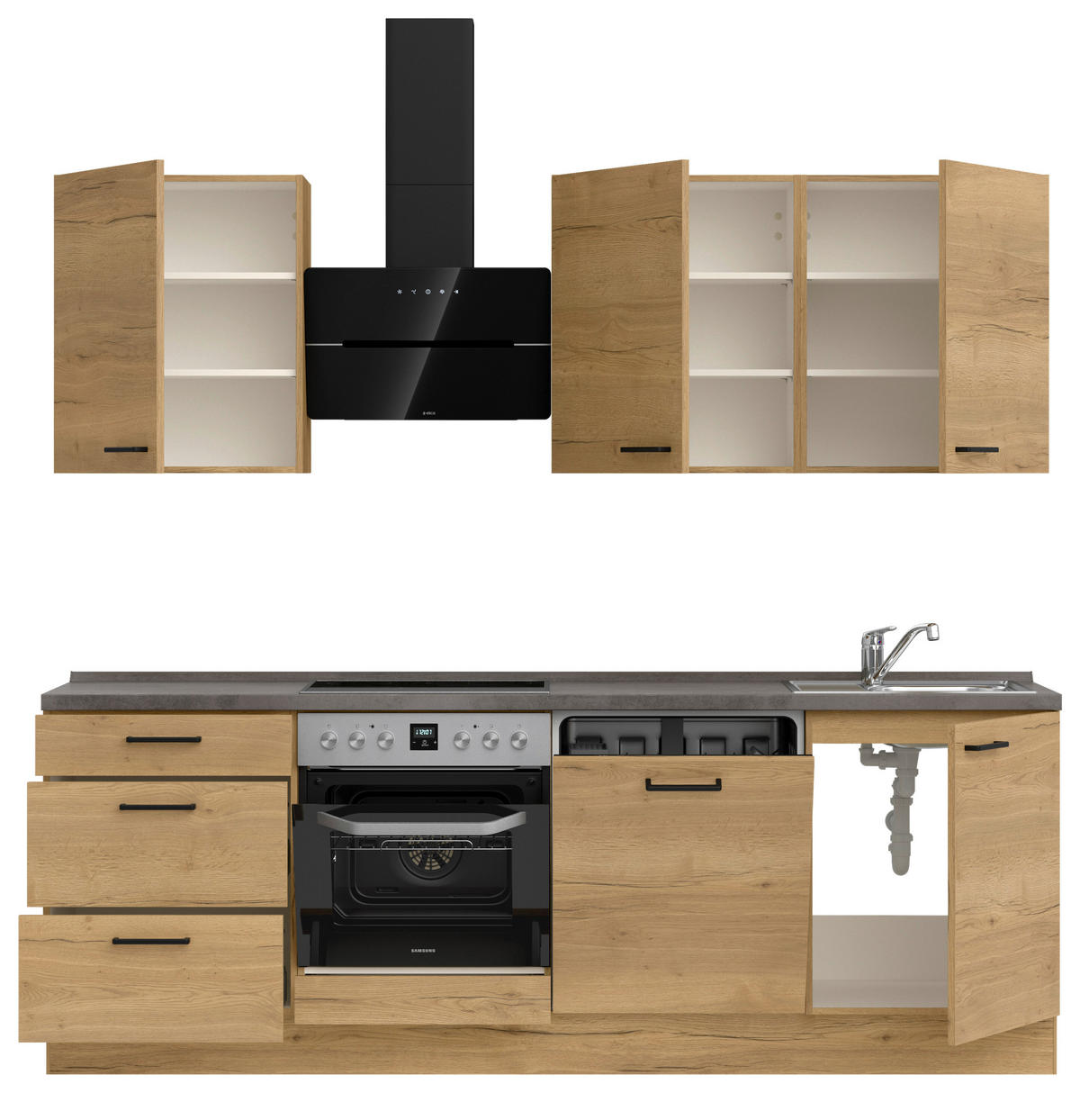 KÜCHENLEERBLOCK 240 cm   in Eichefarben, Schieferfarben  - Schieferfarben/Eichefarben, MODERN, Holzwerkstoff/Metall (240cm) - Nobilia