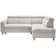 ECKSOFA inkl. Funktionen Grau Samt  - Grau, Natur, Holz/Textil (261/206cm) - Venda