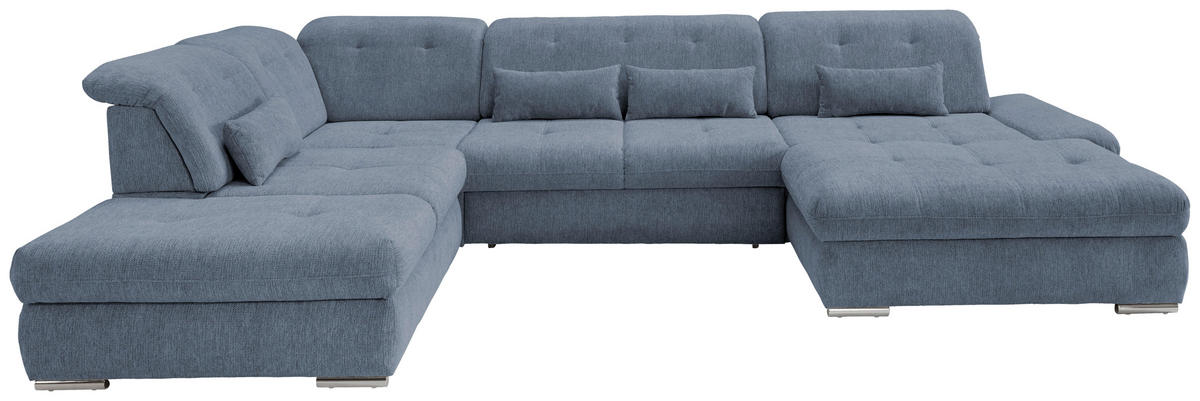 WOHNLANDSCHAFT Chenille Hellblau  - Chromfarben/Hellblau, Design, Textil/Metall (254/376/195cm) - Livetastic