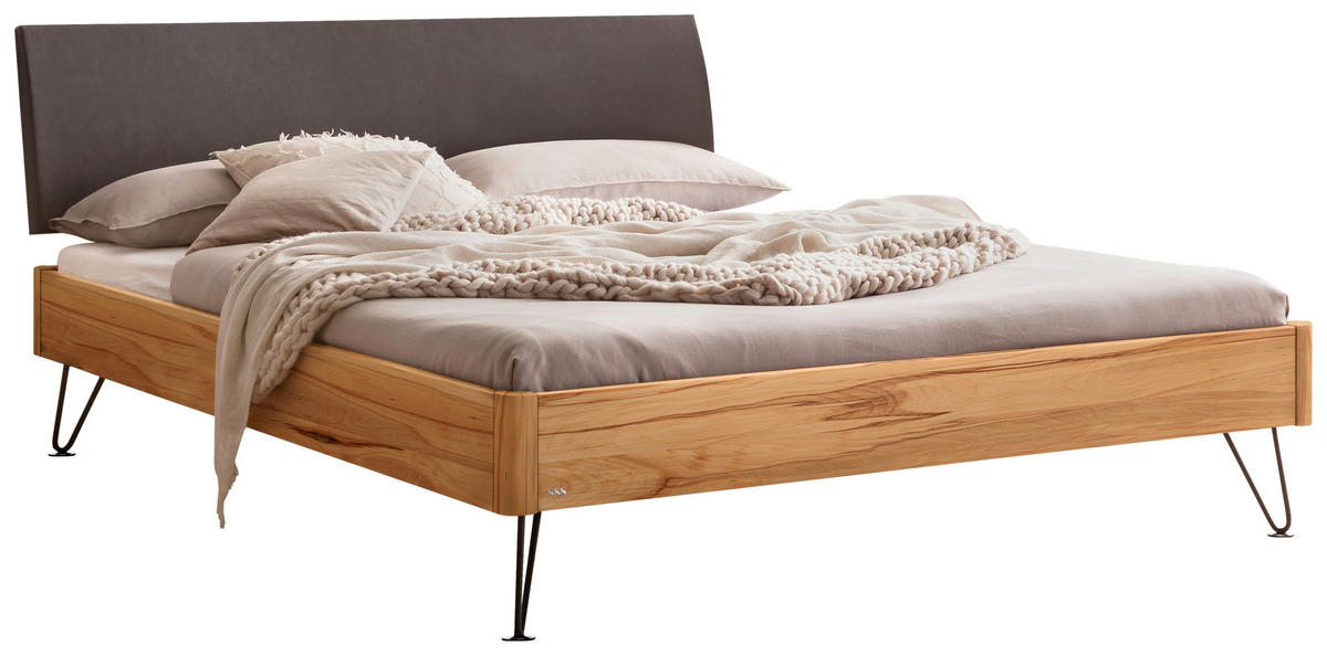 BETT 180/200 cm  in Anthrazit, Buchefarben, Dunkelgrau  - Dunkelgrau/Anthrazit, MODERN, Holz/Textil (180/200cm) - Hasena