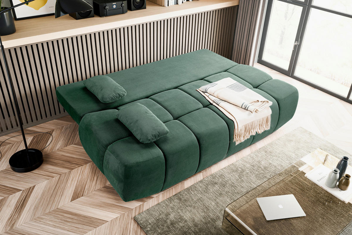 SCHLAFSOFA LAUDER  mit Cord Smaragdgrün  - Smaragdgrün/Schwarz, Basics, Kunststoff/Textil (207/93/105cm) - MID.YOU