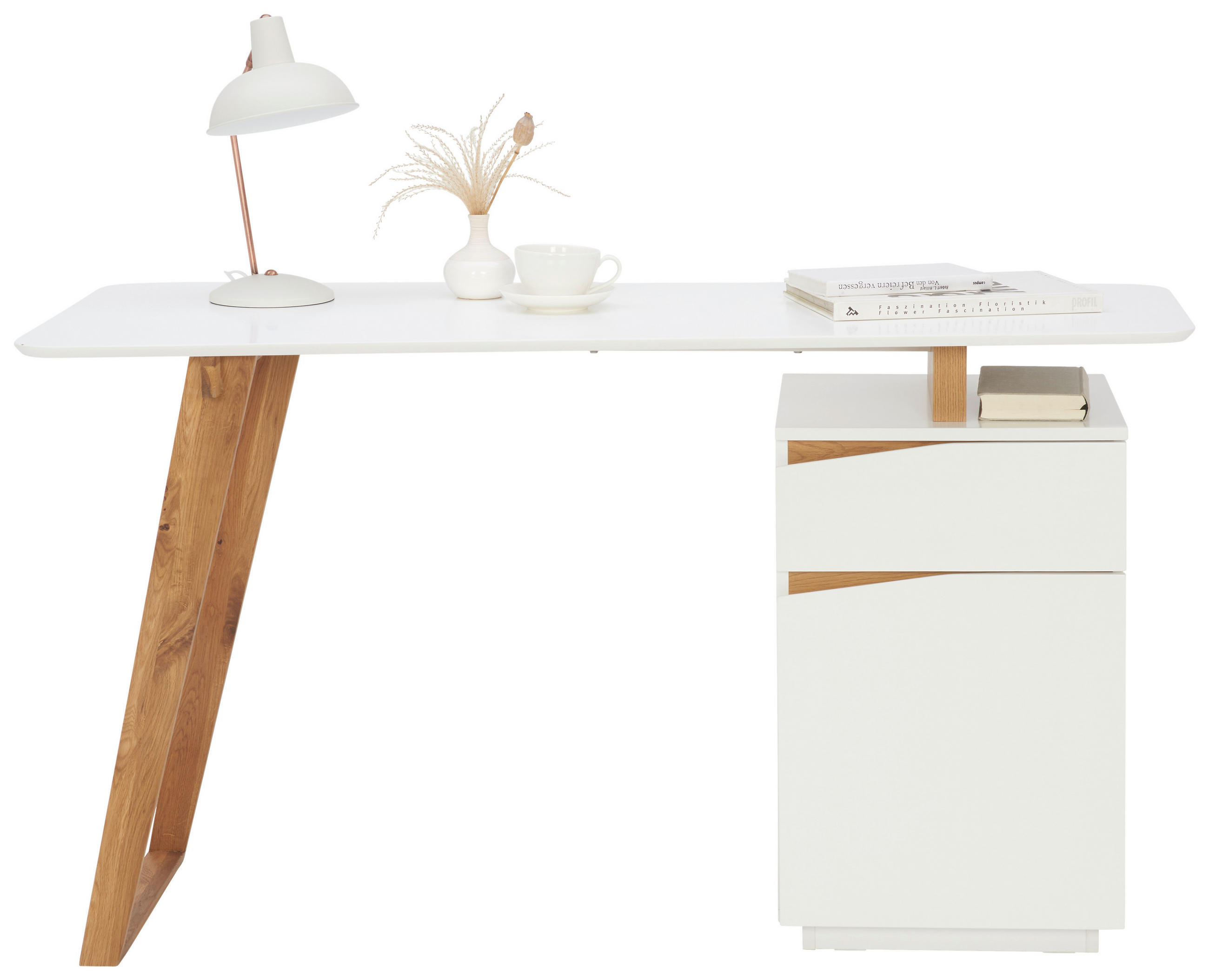SCHREIBTISCH 140/45-60/76 cm in Weiss, Eichefarben - Weiss/Eichefarben, Modern, Holz/Holzwerkstoff (140/45-60/76cm) - MID.YOU