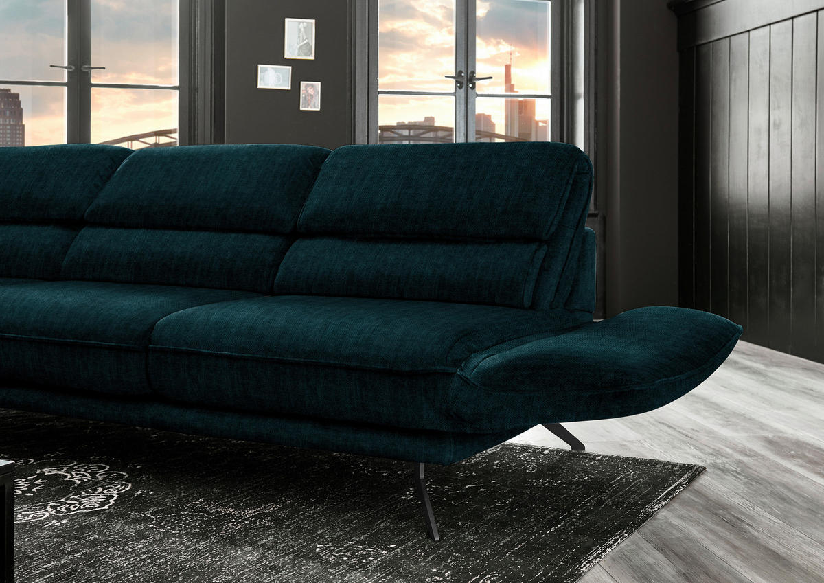 ECKSOFA in Velours Waldgrün  153/283 cm  - Waldgrün/Schwarz, Design, Textil/Metall (153/283cm) - Valdera