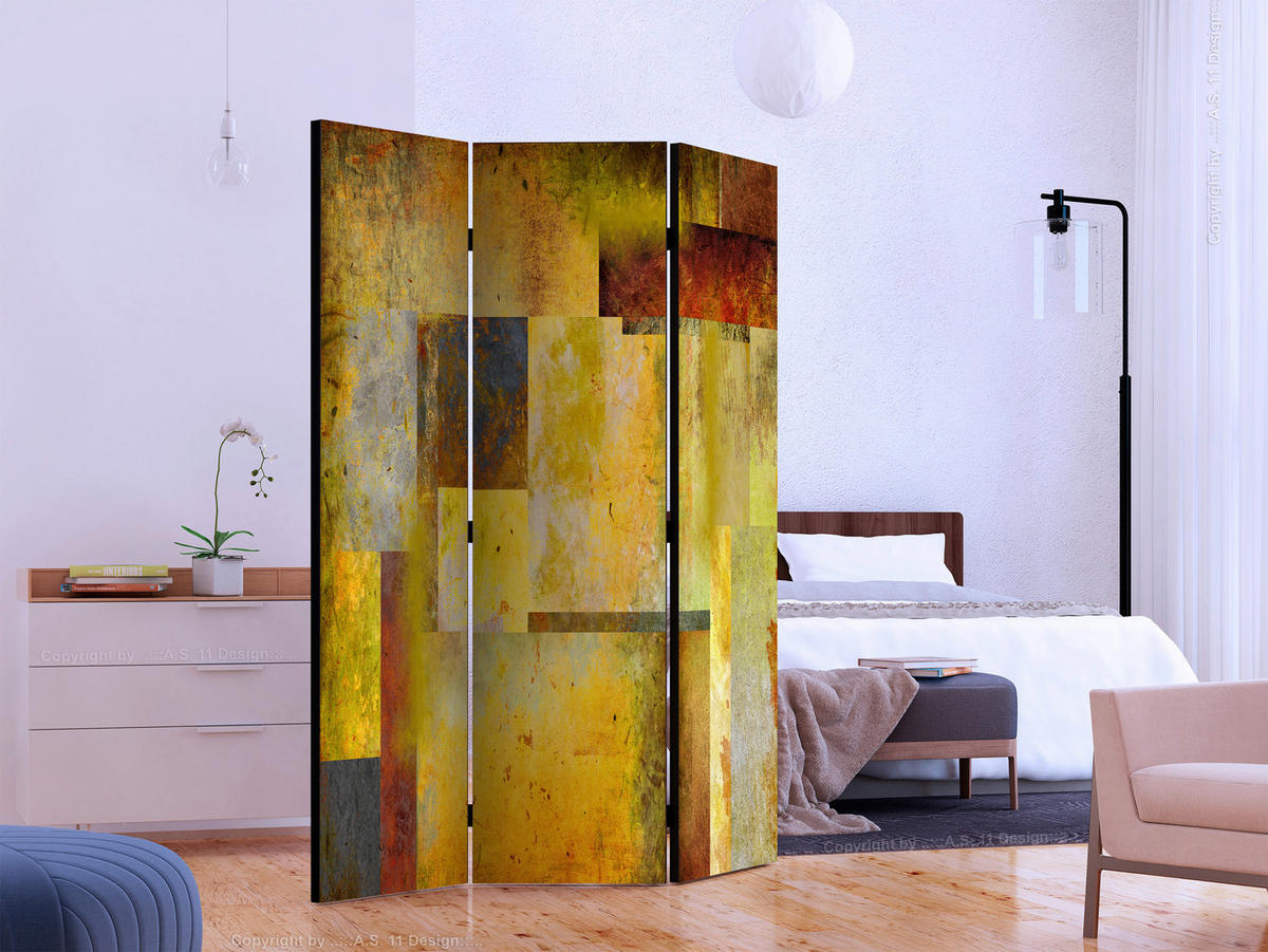 PARAVENT mit 3  Flügel - Multicolor/Dunkelgelb, Basics, Holz/Textil (135/172/3cm) - artgeist
