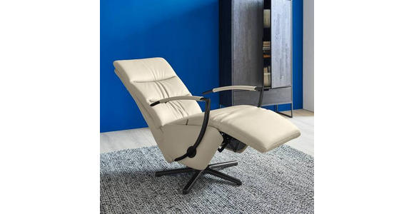 RELAXSESSEL in Leder Creme  - Creme/Schwarz, Design, Leder/Metall (64/112/80cm) - Cantus