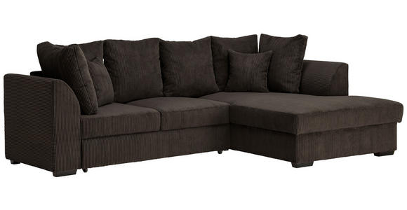 ECKSOFA inkl.Funktionen Dunkelbraun Cord  - Dunkelbraun/Schwarz, Design, Kunststoff/Textil (259/174cm) - Cantus