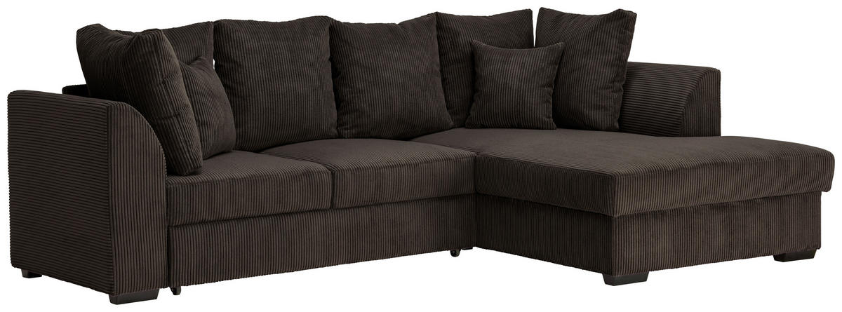 ECKSOFA in Cord Dunkelbraun  - Dunkelbraun/Schwarz, Design, Kunststoff/Textil (259/174cm) - Cantus