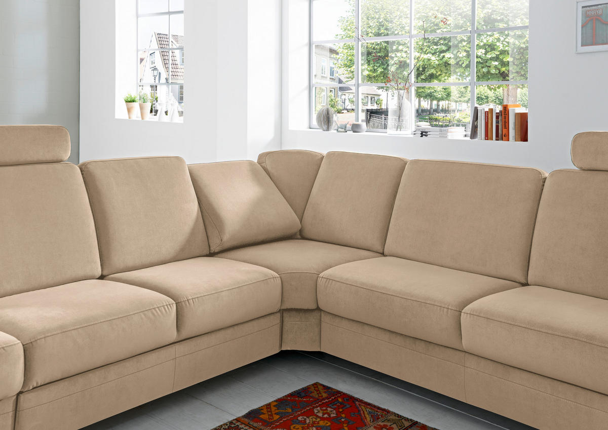 ECKSOFA in Flachgewebe Hellbraun  - Hellbraun/Alufarben, Konventionell, Textil/Metall (289/269cm) - Beldomo System