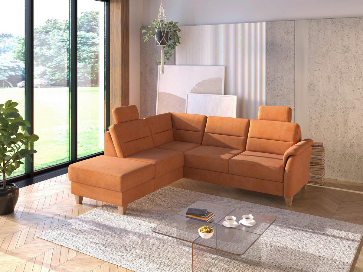 ECKSOFA in Flachgewebe Terracotta  212/236 cm  - Eichefarben/Terracotta, KONVENTIONELL, Holz/Textil (212/236cm) - Sit & More