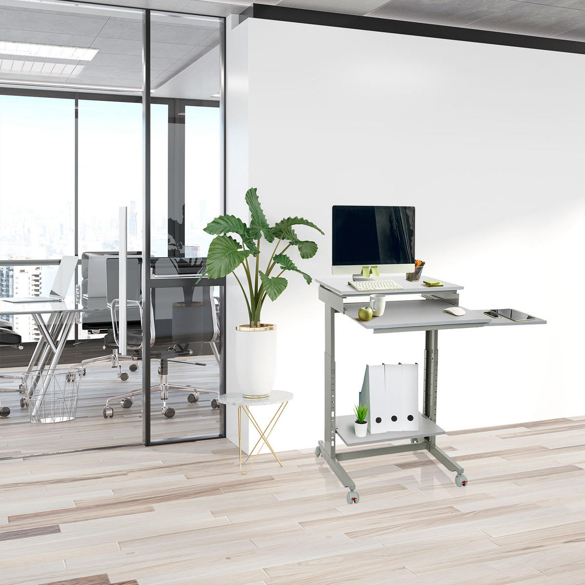 SCHREIBTISCH  in Grau  - Grau, Basics, Holzwerkstoff/Kunststoff (60/71,5-107,5/50cm) - MID.YOU