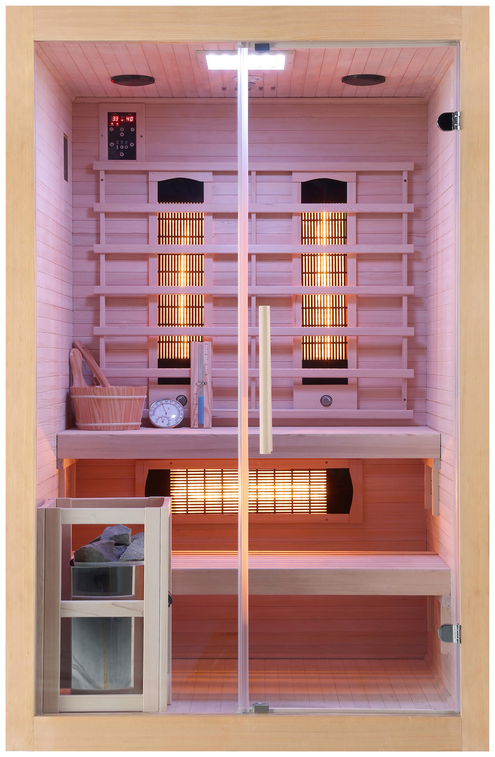 INFRAROTKABINE für 2 Personen  - Naturfarben, Basics, Glas/Holz (130/120/200cm) - Sanotechnik