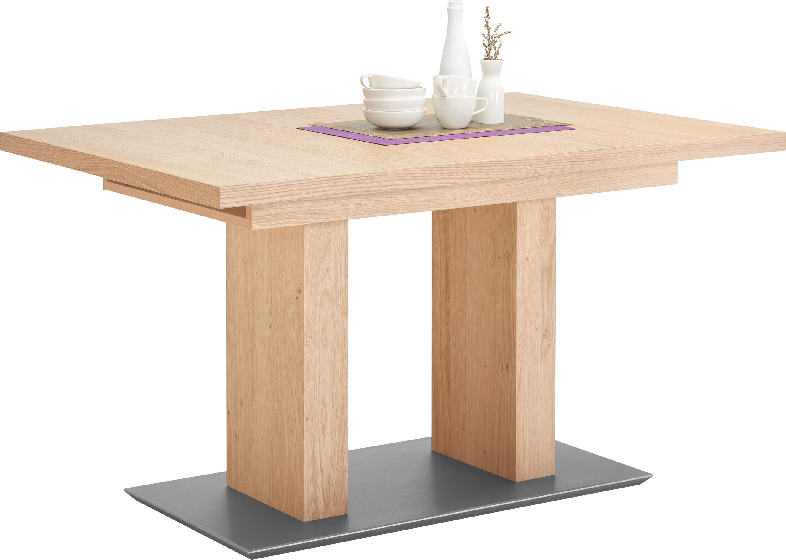 ESSTISCH in Holz, Metall, Holzwerkstoff 120-168/80/75 cm  - Edelstahlfarben/Eichefarben, KONVENTIONELL, Holz/Holzwerkstoff (120-168/80/75cm) - Moderano