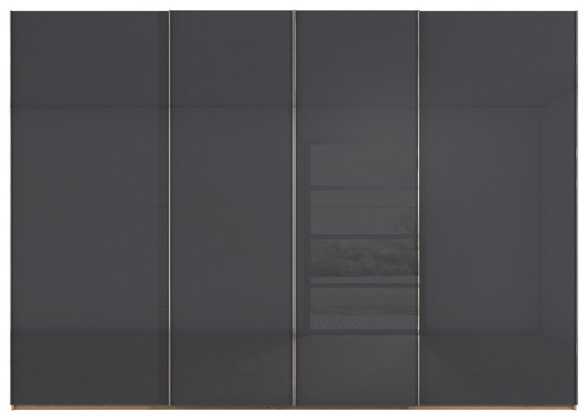 SCHWEBETÜRENSCHRANK 316/223/68 cm 4-türig Grau, Eiche Artisan  - Chromfarben/Eiche Artisan, Design, Glas/Holzwerkstoff (316/223/68cm) - Novel