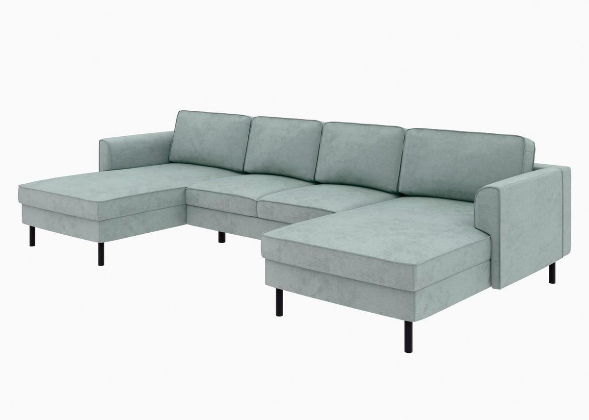 WOHNLANDSCHAFT Mintgrün Struktur  - Schwarz/Mintgrün, MODERN, Textil/Metall (161/306/161cm) - Trendmanufaktur