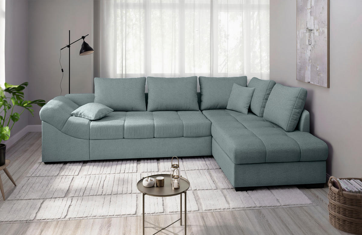 ECKSCHLAFSOFA in Mintgrün Textil   - Schwarz/Mintgrün, Modern, Holz/Textil (298/202cm) - MID.YOU