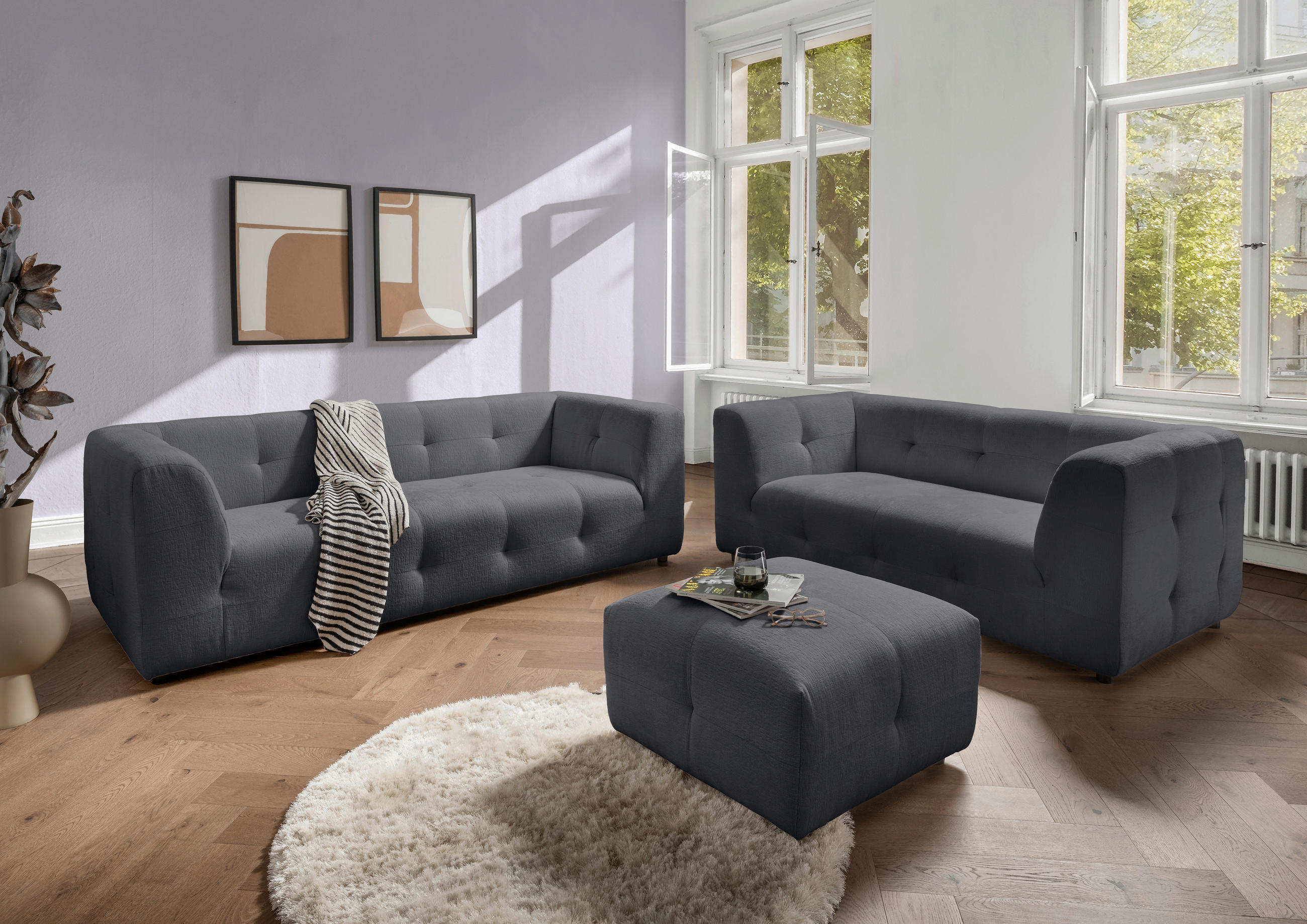 HOCKER in Textil Anthrazit  - Anthrazit/Schwarz, Design, Kunststoff/Textil (72/44/72cm) - Livetastic
