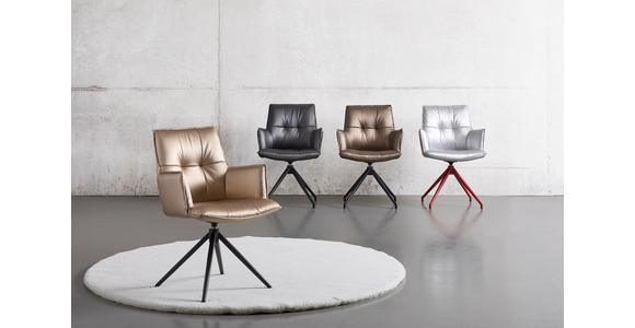 ARMLEHNSTUHL  Sitzfläche 360° drehbar, inklusive Armlehnen, automatische Rückholfunktion Lederlook  - Champagner/Schwarz, Design, Textil/Metall (59/89,5/63cm) - Novel