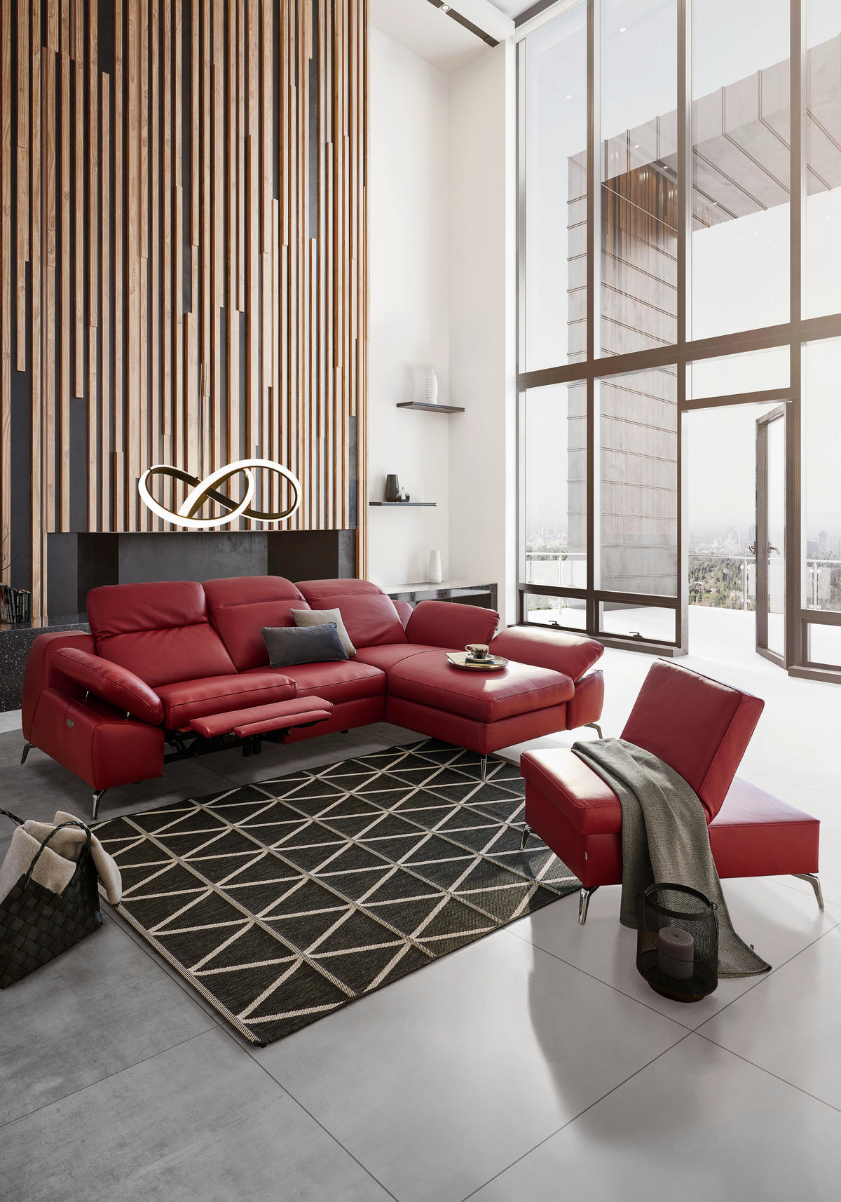 SAROKKANAPÉ bőr piros  - fekete/piros, Design, bőr/fém (286/183cm) - Celina Home