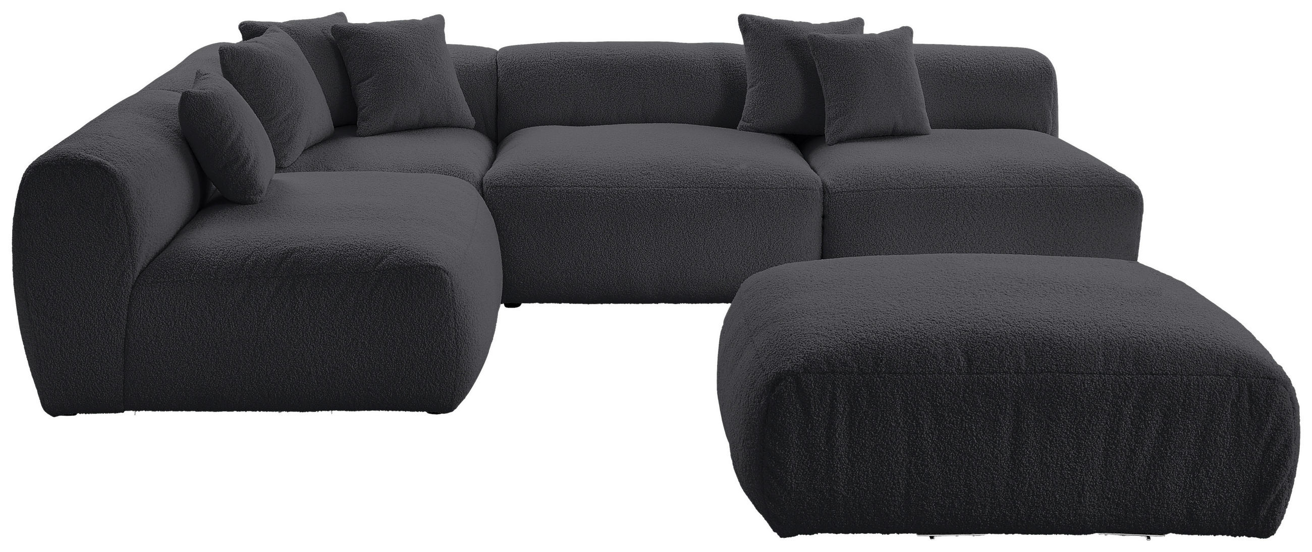 ECKSOFA inkl. Hocker BLOOM Dunkelgrau Flachgewebe, Teddystoff  - Dunkelgrau, Trend, Textil (235/315cm) - Livetastic