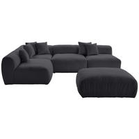 ECKSOFA inkl. Hocker BLOOM in Flachgewebe, Teddystoff Dunkelgrau  235/315 cm  - Dunkelgrau, Trend, Textil (235/315cm) - Livetastic