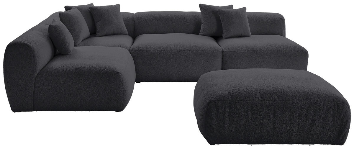 ECKSOFA inkl. Hocker BLOOM in Flachgewebe, Teddystoff Dunkelgrau  235/315 cm  - Dunkelgrau, Trend, Textil (235/315cm) - Livetastic