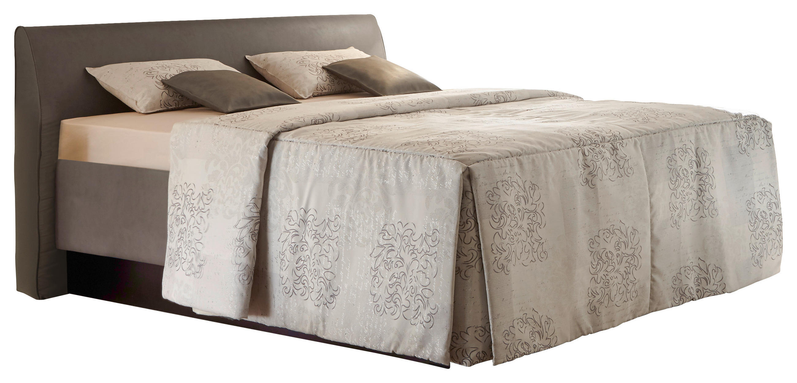 POLSTERBETT 160/200 cm,  in Grau, Matratze, Lattenrost, Bettkasten, Tagesdecke, H2 + H2 = mittel  - Weiss/Schlammfarben, Design, Holzwerkstoff/Textil (160/200cm) - RUF Betten