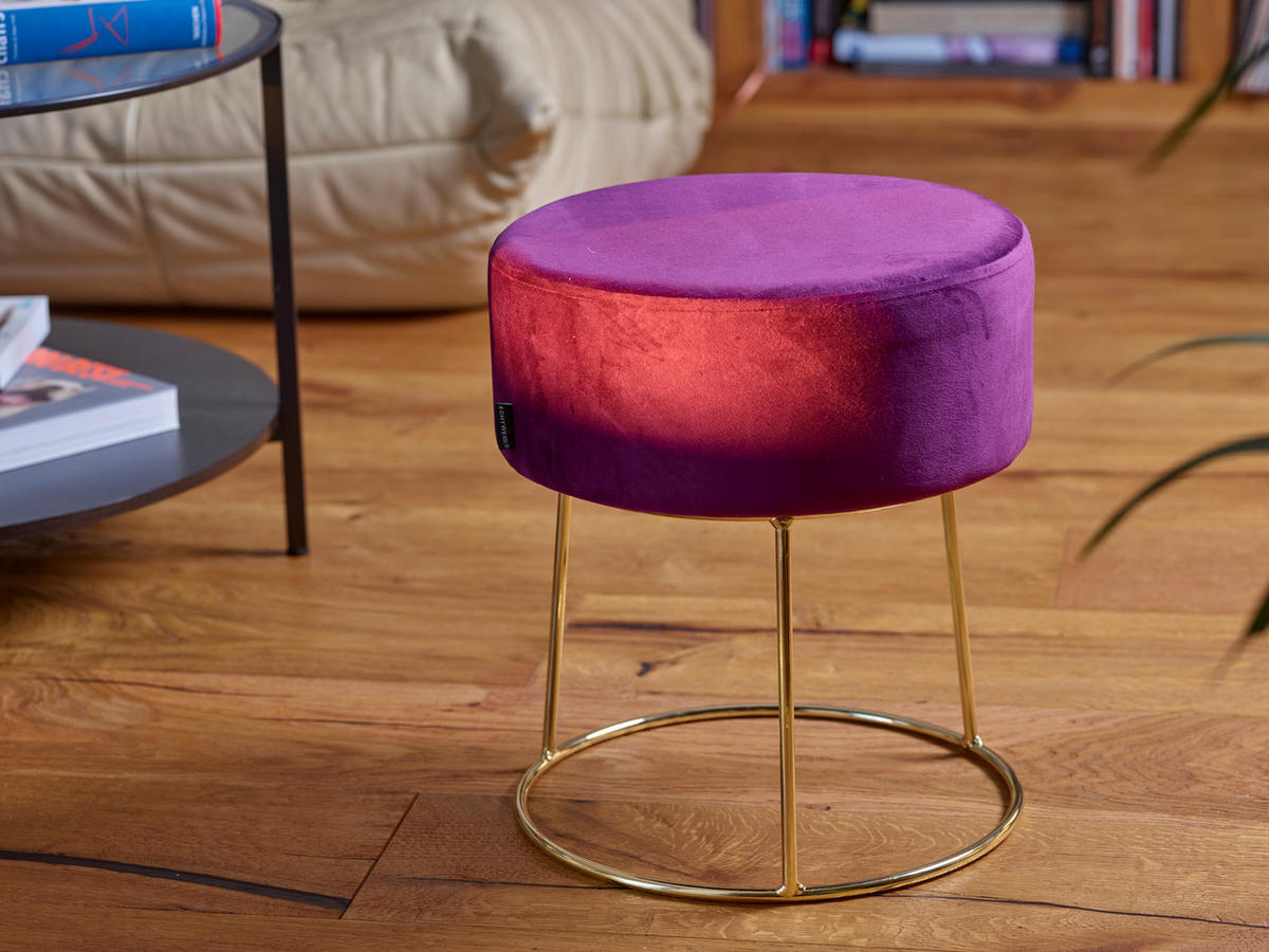 HOCKER Samt Beere  - Beere/Goldfarben, Design, Textil/Metall (35,5/40,5/35,5cm) - Echtwerk