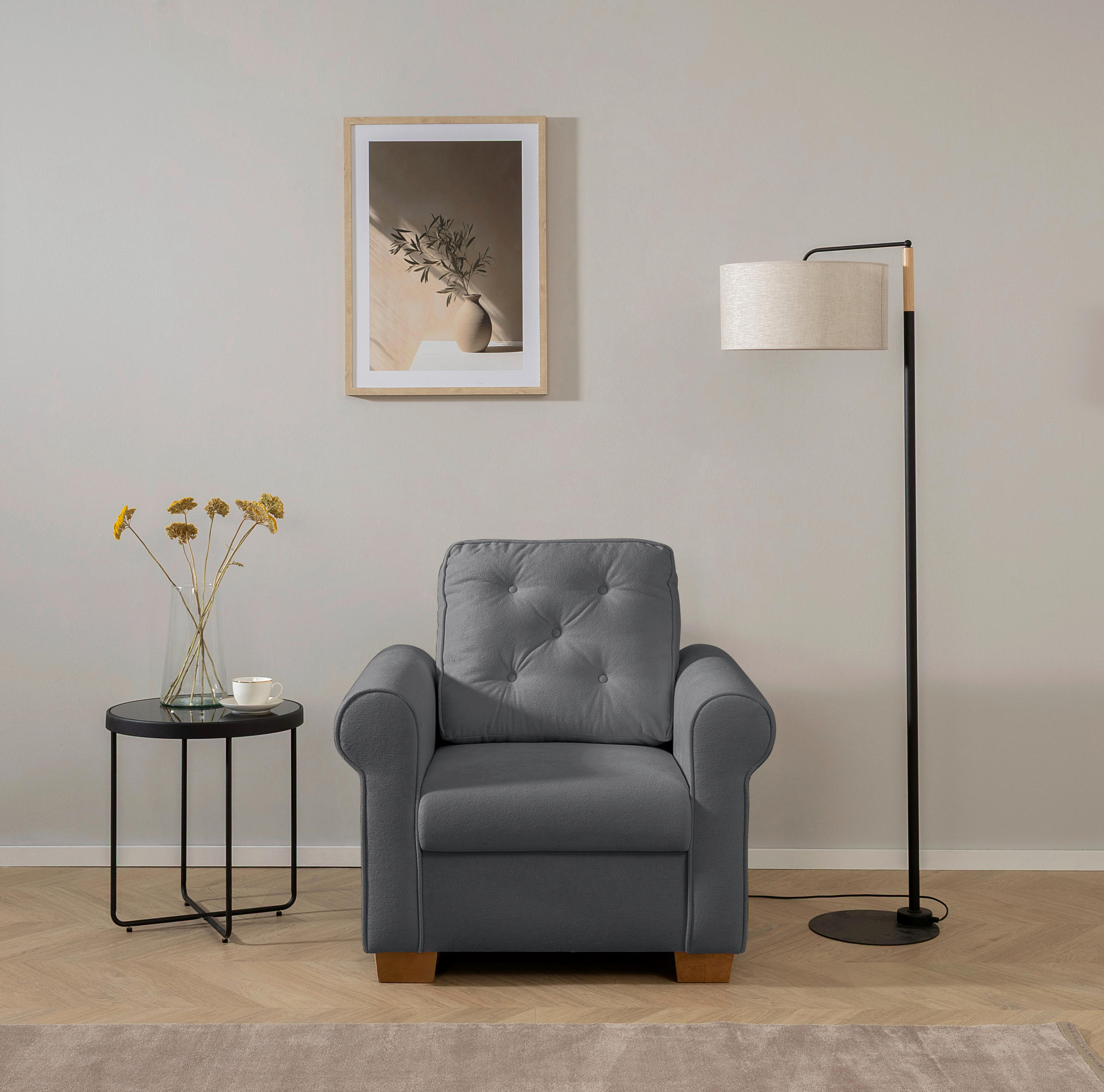 SESSEL in Dunkelgrau  - Dunkelgrau/Buchefarben, Design, Holz/Textil (93/89/82cm) - MID.YOU