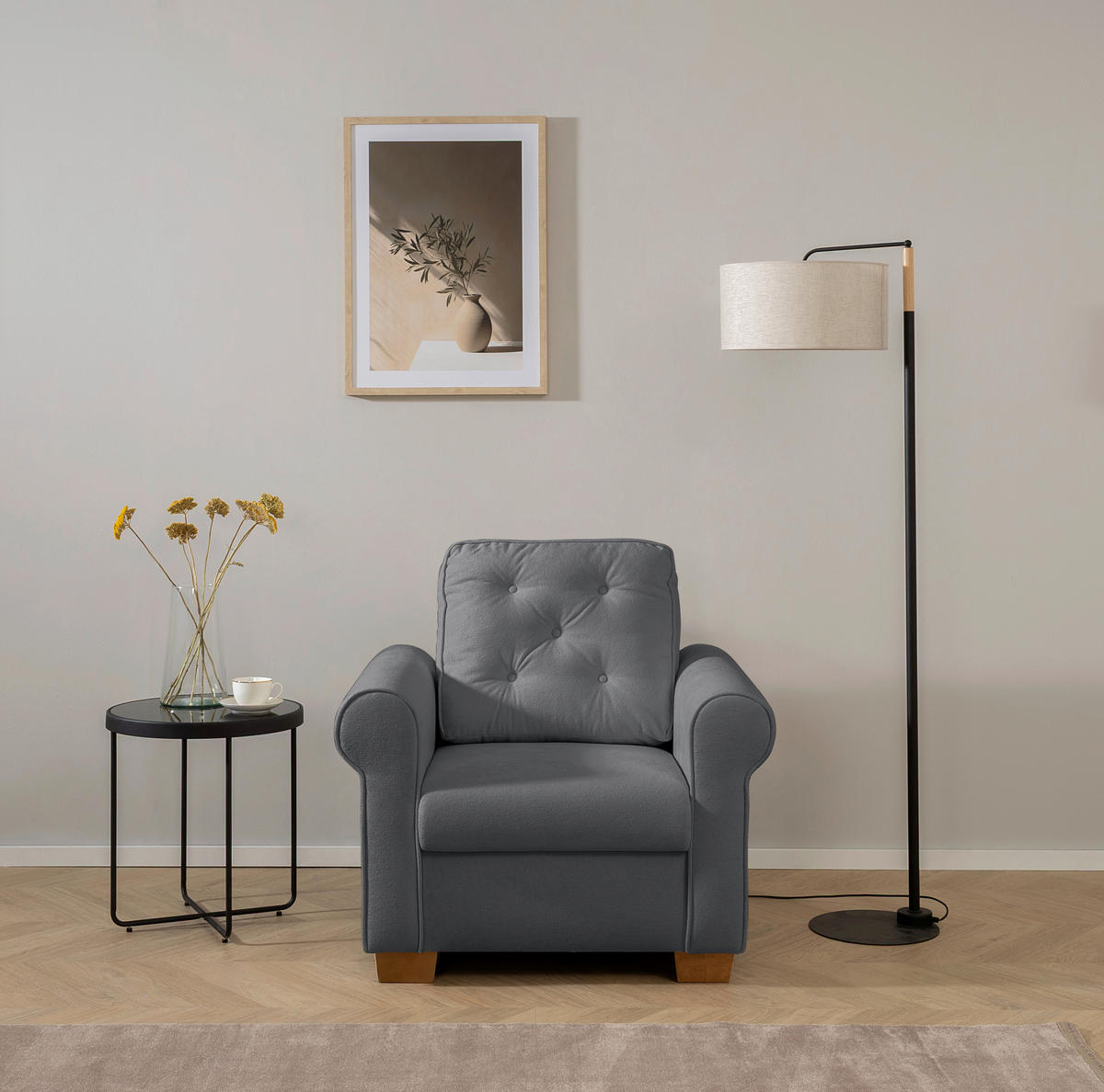 SESSEL Dunkelgrau  - Dunkelgrau/Buchefarben, Design, Holz/Textil (93/89/82cm) - MID.YOU