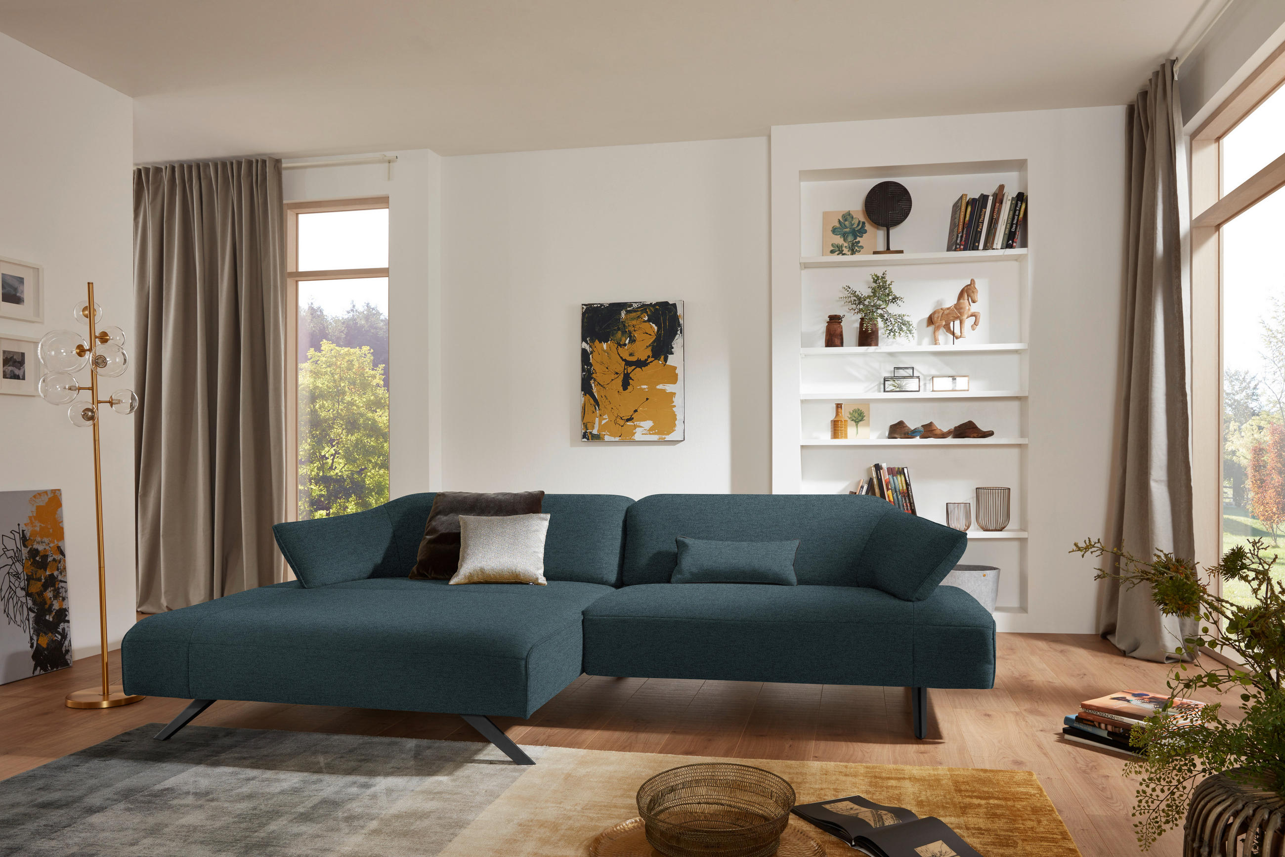 ECKSOFA in Struktur Hellblau  - Anthrazit/Hellblau, Design, Textil/Metall (165/276cm) - Himolla