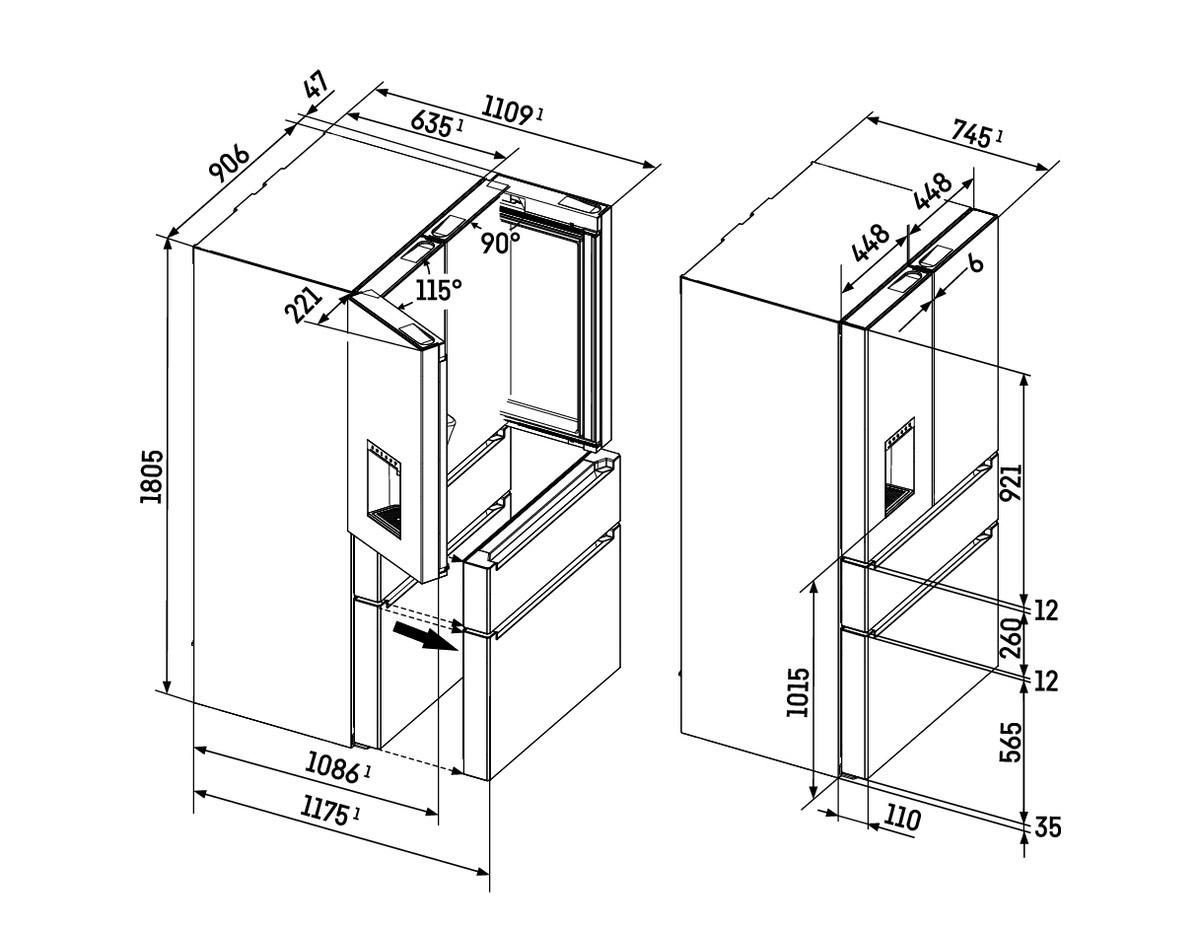 FRENCH-DOOR MBBSDI9528  - Schwarz, Basics, Glas/Metall (90,6/180,5/74,5cm) - Liebherr